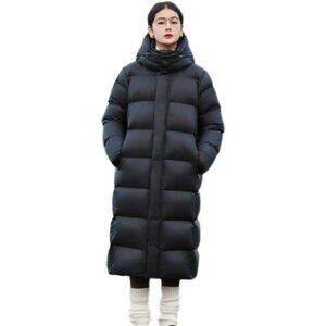 Women's Winter Water-Resistant Knee Length Hooded Down Long Puffer Coat